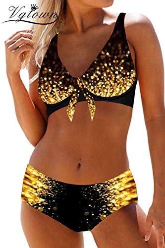 Conjunto de Bikini sin Espalda Bowknot Gradient Swimwear Detail Trajes de baño de Cuello hundido Traje de baño de Dos Piezas de Corte bajo Mujeres 4XL Multi