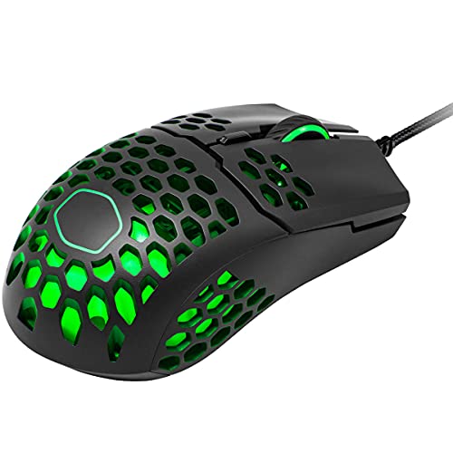 Cooler Master MM711 RGB-LED Ratón Gaming Ligero 60g con Cable, Sensor Optico 16000 DPI, Conmutadores Omron 20 millones Clics, Pies PTFE Desplazamiento Suave, Coraza Forma Panel Abeja, Negro Opaco