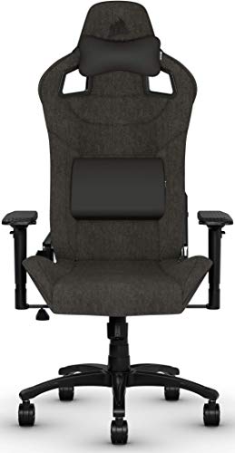 Corsair T3 Rush Silla de Videojuegos Oficina (Exterior de Tela Suave Transpirable, Almohada Cervical Ajustable, Soporte Lumbar, Reposabrazos 4D, Montaj Sencillo), Tejido de Poliéster, Gris (Charcoal)