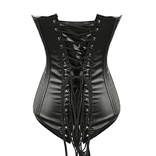 Corset Corsé Mujer Corsé De Cuero De PU Mujer con Cremallera Halter con Cordones En La Espalda Esculpir El Cuerpo Superior De Acero Bone Palace Overbust Corset-Black_L