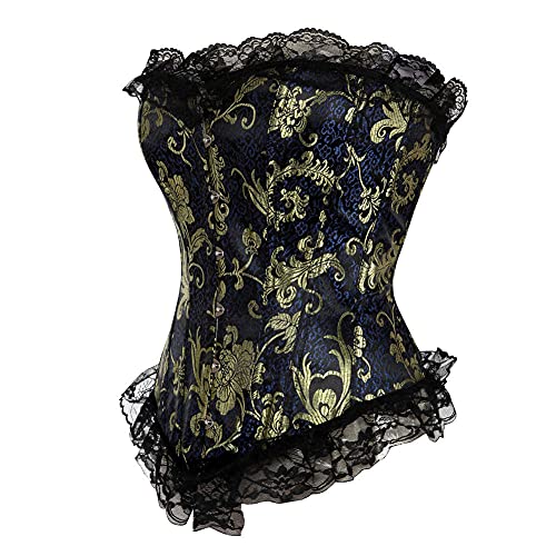 Corset Corsé Mujer Corsé De Jacquard Dorado con Cordones Deshuesado Navidad Palacio Sexy Elegante Novia Floral Bustier De Boda Cintura-803Red_3XL