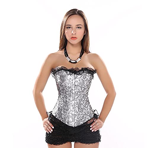 Corset Corsé Mujer Corsé De Jacquard Dorado con Cordones Deshuesado Navidad Palacio Sexy Elegante Novia Floral Bustier De Boda Cintura-803Red_3XL