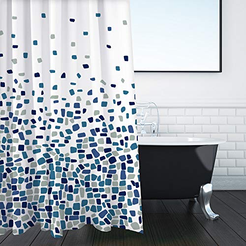 Cortinas de Ducha, para baño, bañera, Impermeable, Resistente al Moho, Anti Moho y Impermeables 180 x 180 cm (71 x 71 Pulgada) | 100% Polyester - diseño de Mosaico, Azul