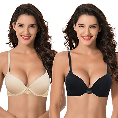 Curve Muse Mujer Tallas Grandes Hacer Subir Añadir 1 Taza Sujetador de Camiseta con Forma Aros-Paquete de 2-Negro, DESNUDO-100E