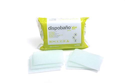 CV Medica Dispobaño Esponja Jabonosa Desechable para Pieles Sensibles, con Aloe Vera, pH5.5, 100g/m2, 12x20 cm, Paquete de 24