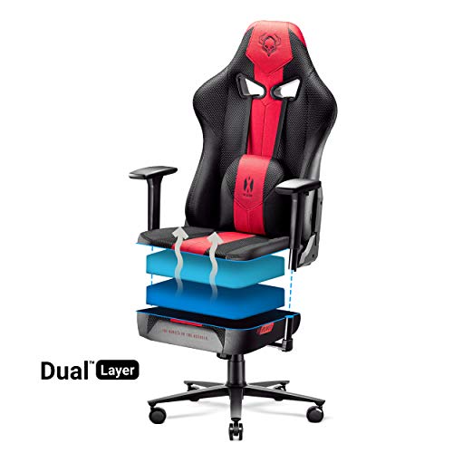 Diablo X-Player 2.0 Silla Gaming Oficina Apoyabrazos 3D Diseño Ergonómico Cuello/Cojín Lumbar Antracita-Carmesí King (XL)