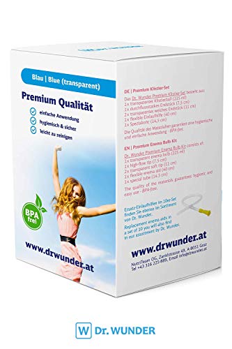 Dra. Wunder® Enema Bulbo de Silicona Premium 225ml: Versátil set de enema incl. 4 puntas y 1 tubo intestinal (40cm) | ducha/limpieza intestinal higiénica con agua, café o té | sin BPA