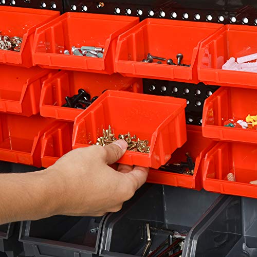 DURHAND Estantería de Almacenaje para Pared Organizador de Herramientas 33 Piezas en Total con Cajas de 2 Tamaños Diferentes Ideal para Tornillos 37,5x18x95,5 cm Rojo y Gris