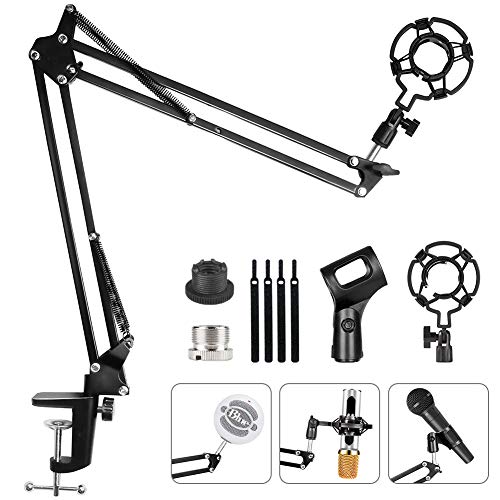 Eastshining Soporte para Micrófono con Araña para micrófonos más de 45 mm Soporte de Micrófono con Adaptador para Blue Yeti Snowball Soporte de Mesa con Brazo Ajustable Color Negro