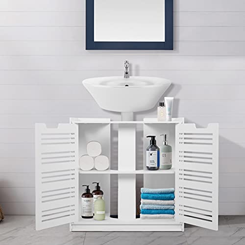 EBTOOLS - Armario de almacenaje Blanco para Cuarto de baño, Mueble bajo el Lavabo, Mueble de pie Impermeable con 2 Puertas de Fregadero, 60 x 30 x 60 cm