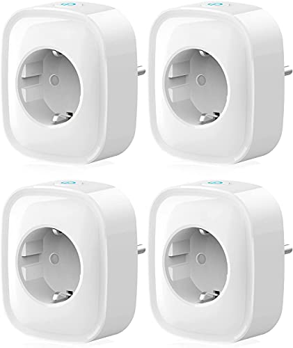 Enchufe Inteligente WIFI con Monitor de Energía, Enchufe Alexa Programable con Temporizador, Control Remoto por APP & Voz, Compatible con Alexa y Google Home, Modelo, 4 Packs