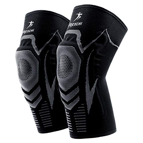 ENONEO Rodillera Ligamentos 2 Piezas Transpirable y Antideslizante Vendaje de Rodilla Hombre y Mujer Rodilleras Deportiva Compresion para Voleibol, Correr, Crossfit, Bicicleta(Gris M)