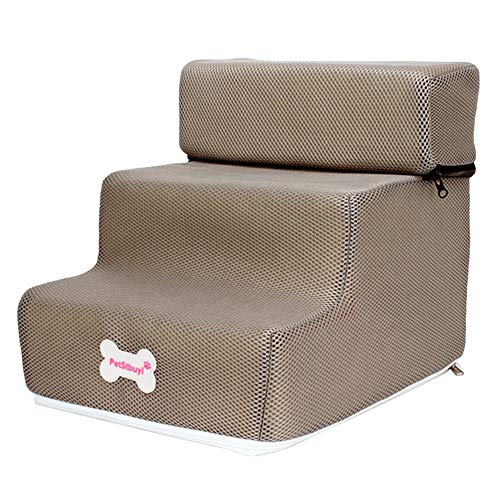 Escalera Para Mascotas, Escaleras Para Mascotas De 3 Escalones, Perros Pequeños, Gatos, 3 Escalones, Rampa Extraíble Antideslizante, Escalera De Cama Desmontable, Juguete Para Masc CaquiNone