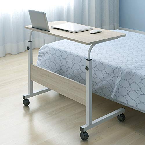 Escritorio Portátil con Ruedas 72-91cm Altura Ajustable, Mesa Auxiliar para Sofá o Cama, Escritorio Movible con Ranura para Computadora(Blanco)