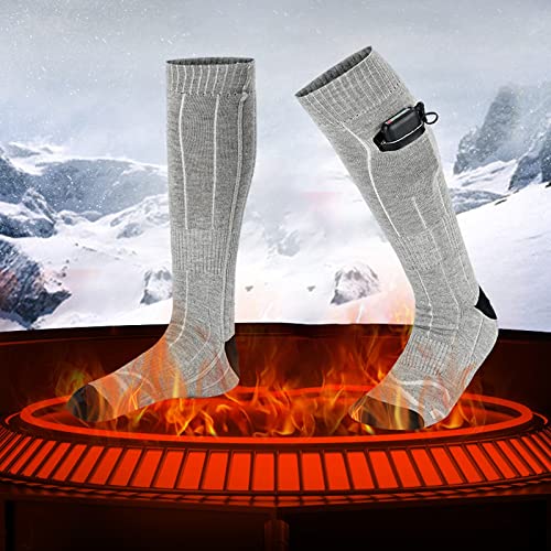 GLRGBHT Calcetines CáLidos con CalefaccióN Envolvente 3D de Invierno, Temperatura Unisex Recargable Lavable 3 Archivos Ajustables para Campo de Nieve Senderismo Camping Montar (Color : Grijs)