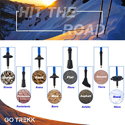 GO TREKK 2 Bastones de Senderismo Profesionales 60~135 cm+ Accesorios múltiples + Bandana Deportiva,Trekking Poles telescópicos, Ultra Ligeros, Plegables, Ajustables, Anti Choque (Negro)