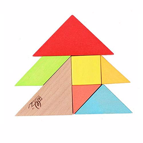 Gobus 7 Piezas Colorido Rompecabezas de Madera Tangram Rompecabezas Entrenamiento Cerebral Juguete Educativo para niños pequeños + un pequeño Llavero como Regalo