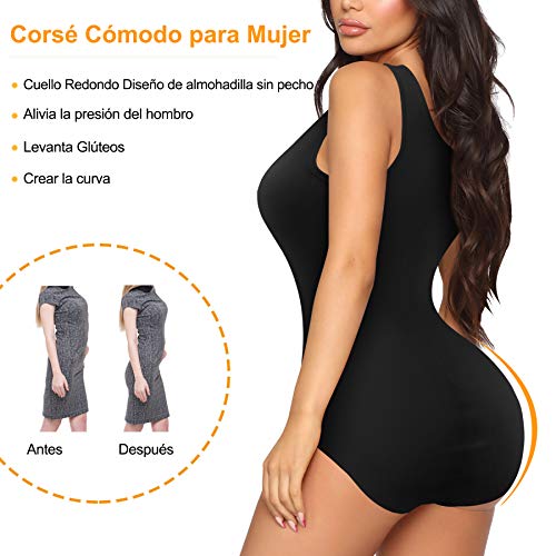 Gotoly Mujer Corsé Shaperwear Bodysuits Fajas Reductoras Mono sin Mangas con Cuello Redondo Corset Reductor Cintura Modelador de Cuerpo Completo (Negro, XX-Large)