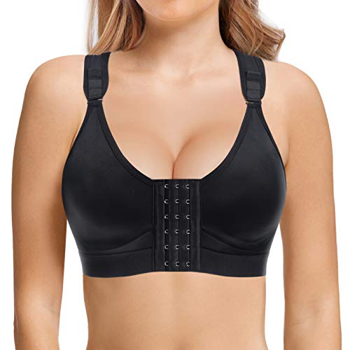 Gotoly Mujer Sujetador Deportivo de Cierre Frontal Sujetador para Postoperatorio Ropa interio sin Costura Racerback (Negro, Medium)