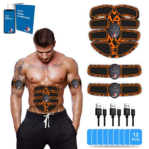 【GUÍA ALIMENTARIA INCLUIDA】 SportLab21® Recarga USB, Electroestimulador Para Abdominales, Electroestimulador Muscular, Estimulador Muscular Abdominales, Brazos Y Nalgas, 6*2 Gels (Electroestimulador)