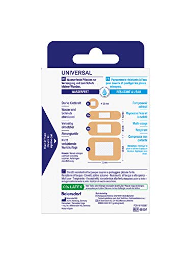 Hansaplast Tiritas universales (40 tiras), resistentes a la suciedad y al agua, juego de tiritas con fuerte fuerza adhesiva & Bacteria Shield