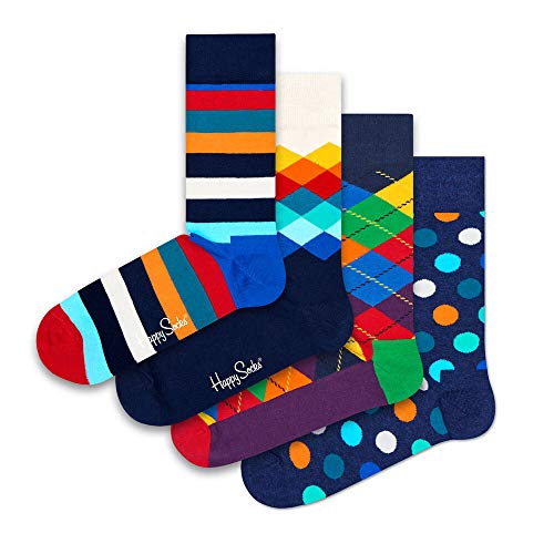 Happy Socks Big Dot Gift Box, coloridos y alegres, Calcetines para hombre y mujer, Azul-Verde-Naranja-Rojo-Blanco-Amarillo 4 pares (41-46)