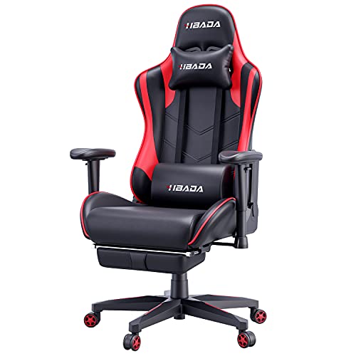 Hbada Silla de Juego Silla de Escritorio Silla de Oficina Silla ejecutiva Silla giratoria ergonómica Silla para computadora Cuero sintético con reposapiés con reposacabezas(Rojo-1)