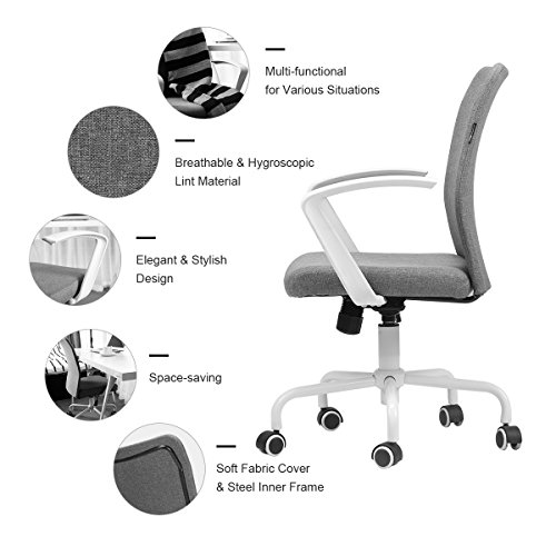 Hbada Silla de Oficina Silla de Escritorio ergonómica Silla giratoria Silla de Conferencia Luz de Silla de Visita Silla Mecedora de Lino Blanco