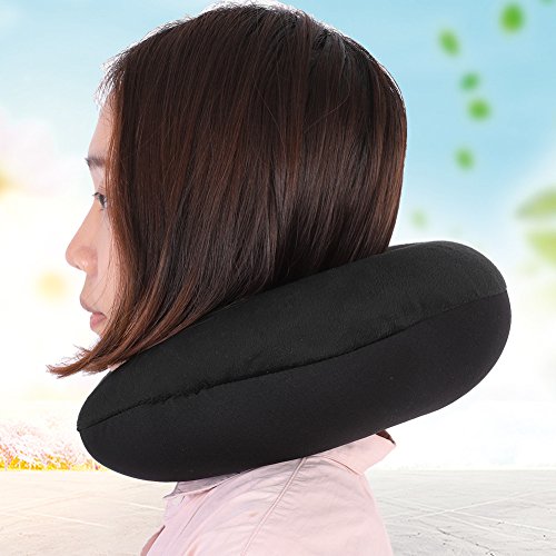 HERCHR Almohada de Viaje para el Cuello, Almohada de Soporte para el Cuello con Almohada para el Cuello en Forma de U para Viajes de Oficina en casa(Negro)