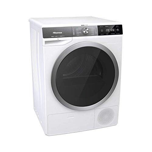 Hisense DHGS90M - Secadora con Bomba de Calor, Tratamiento con Vapor, Carga Frontal, 9 Kg , Motor Eficiente Inverter, Aire Ionizado, Iluminación en el Tambor, Display Led, Blanco