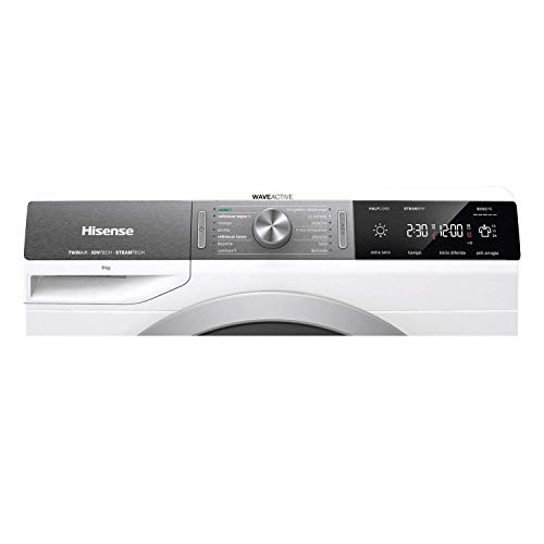 Hisense DHGS90M - Secadora con Bomba de Calor, Tratamiento con Vapor, Carga Frontal, 9 Kg , Motor Eficiente Inverter, Aire Ionizado, Iluminación en el Tambor, Display Led, Blanco