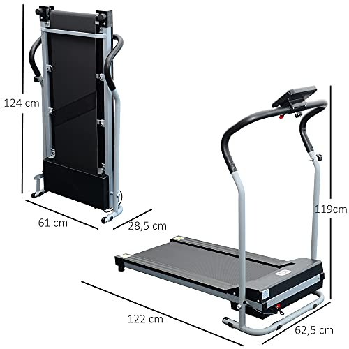 HOMCOM Cinta de Correr Andar Eléctrica Plegable con Pantalla LCD Velocidad de 1-10 km/h Botón de Emergencia Motor 500W Acero Hogar Oficina 122x62,5x119 cm Plata y Negro