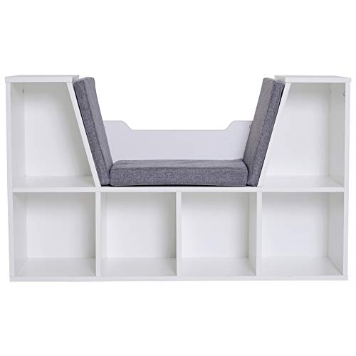 HOMCOM Estantería Librería con Asiento 6 Cubo Librería Original Infantil Zapatero con Cojín Estante con Banco Multiusos 102x30x61cm