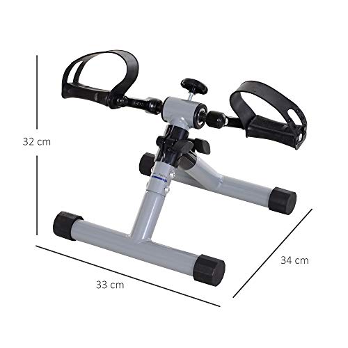 HOMCOM Mini Bicicleta Estática Pedaleador de Ejercicio Plegable con Resistencia Ajustable Entrenamiento de Piernas Brazos para Mujer y Hombre Pedales Personas Mayores 33x34x32 cm Plateado