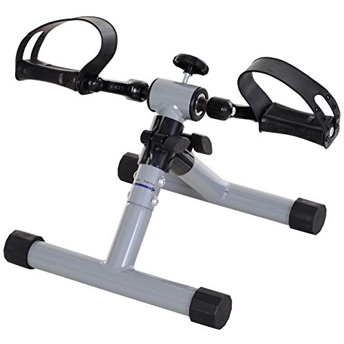 HOMCOM Mini Bicicleta Estática Pedaleador de Ejercicio Plegable con Resistencia Ajustable Entrenamiento de Piernas Brazos para Mujer y Hombre Pedales Personas Mayores 33x34x32 cm Plateado