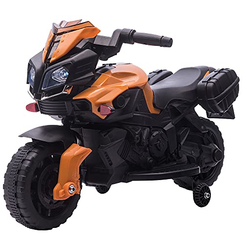 HOMCOM Moto Eléctrica para Niños de 18-36 Meses 6V con Faros Bocina 2 Ruedas de Equilibrio Velocidad Máx. de 3 km/h Motocicleta de Juguete 88,5x42,5x49 cm Naranja