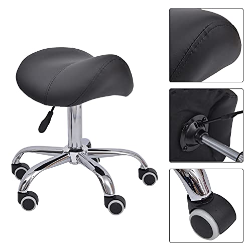 HOMCOM Silla Trabajo Taburete Ruedas Giratorias Taburete Cosmetica Dentista Peluqueria Color Negro