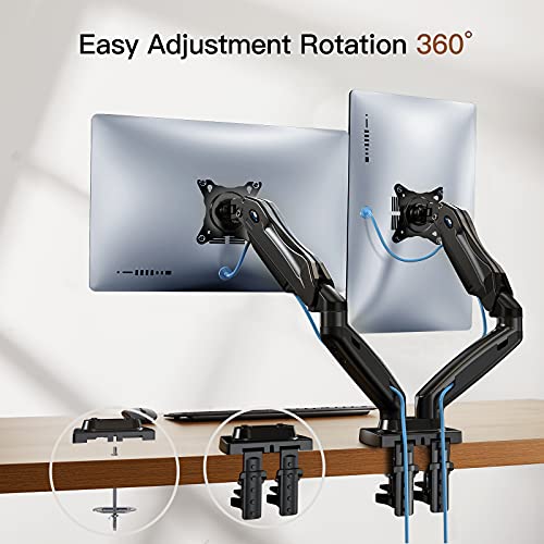 HUANUO Soporte de Monitor Dual, Brazo de Resorte de Gas Giratorio 360 ° para Pantallas de 13 a 27 Pulgadas, 2 Opciones de Montaje, VESA 75/100