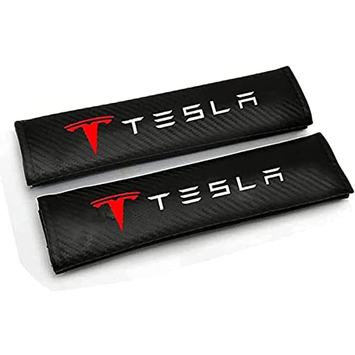 HUAQIEMI Hombreras para cinturón de Seguridad de Coche para Tesla Model 3, hombreras con Correa de arnés de Seguridad de Fibra de Carbono, protección para Hombros, 2 Piezas