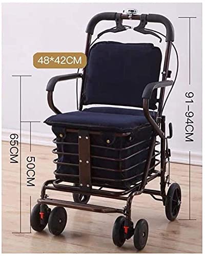 hyywmgx Rollator Walker Carrito de Compras de Acero al Carbono Plegable Envejecido, diseño de Freno de Dos Manos, Alarma de Pedal de Gran Capacidad Carrito de supermercado de Seis Ruedas