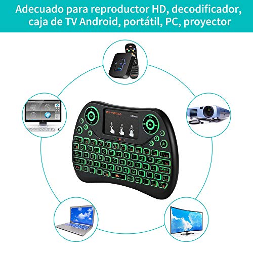 I8S 2.4G Mini Teclado inalámbrico con retroiluminación del Panel táctil, combinación de Mouse con Teclado Recargable Remoto USB, 77 Teclas Teclado multitáctil para computadora portátil/Smart TV