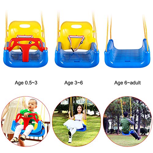 IMMEK Columpio Infantil Columpio 3 en 1 con Respaldo y Protección Frontal Desmontable para Seguridad con Cuerda