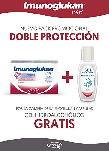 Imunoglukan Cápsulas + Gel Hidroalcohólico Complemento alimenticio, con vitamina C que contribuye al funcionamiento del sistema inmunitario - 1 cápsula al día 133 g