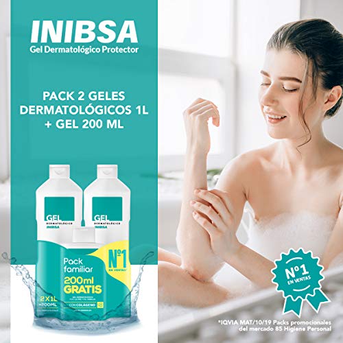 INIBSA - Gel De Ducha Para El Cuidado De La Piel Y El Cabello, Ahorro Pack Dermatológico 2xl + Gel 200ml