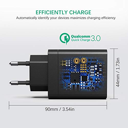 JOOMFEEN Quick Charge 3.0 Cargador USB de Pared con Cable USB Tipo C,30W QC 3.0 Cargador Móvil 4 Puertos Cargador de Red USB Carga Rapida para Samsung Galaxy S10E/S9/S8/Note8,Huawei P20,Xiaomi(Negro)