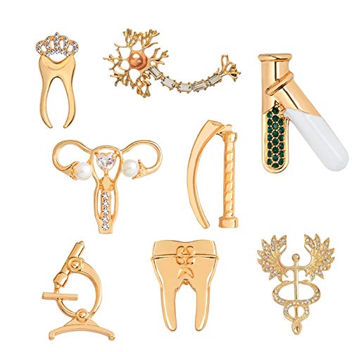 Joyería médica, microscopio dental, laringoscopio, tubos de ensayo de útero para mujer, broche de caduceo con neurona Rn, broche con insignias de Metal, broches