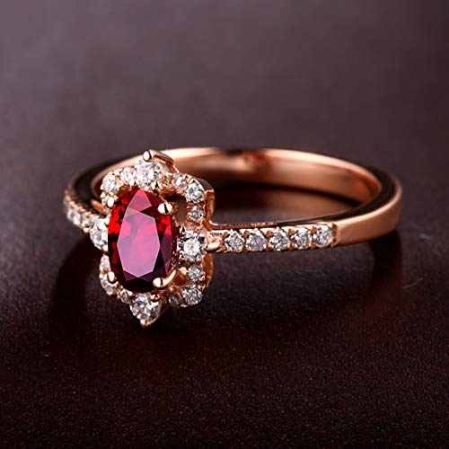 KnSam Bague Femme Fine Carré Rubis Naturel Ovale, Or Rose 18 Carats Élégance Cadeau Noël