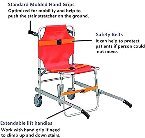 ksamwjf Cómoda Silla de Escalera Emergencia 2 Ruedas Ambulancia Bombero Evacuación Silla de Transporte médico con Correas de sujeción del Paciente 350 lbs Capa