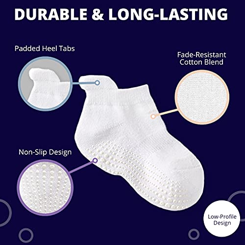 LA Active Tobillera Calcetines Antideslizantes - 6 Pares - para Bebé Niños Niñas Infantil Recién Nacido (Blanco, 12-36 Meses)