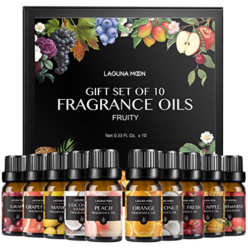 Lagunamoon Aceites de Fragancia, Aceites de Aromaterapia para Difusores, Coco y vainilla, Fresa, Mango, Manzana Fresca, Melocotón, Piña, Naranja, Pomelo, Uva, Coco, 10ml